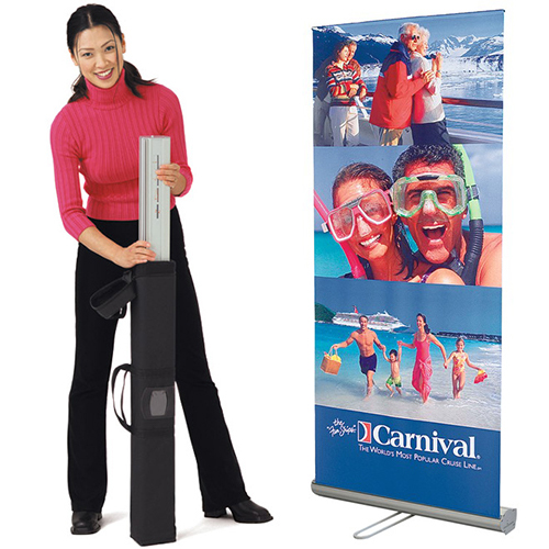 Retractable Roll Up Banner Stand and set up